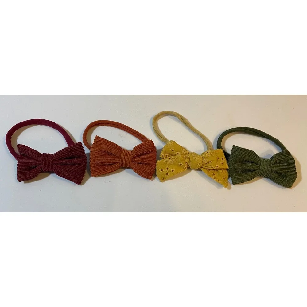 Baby Toddler Bow Headband Set Corduroy‎ Eyelet Lace Autumn Colors 4 Pack
